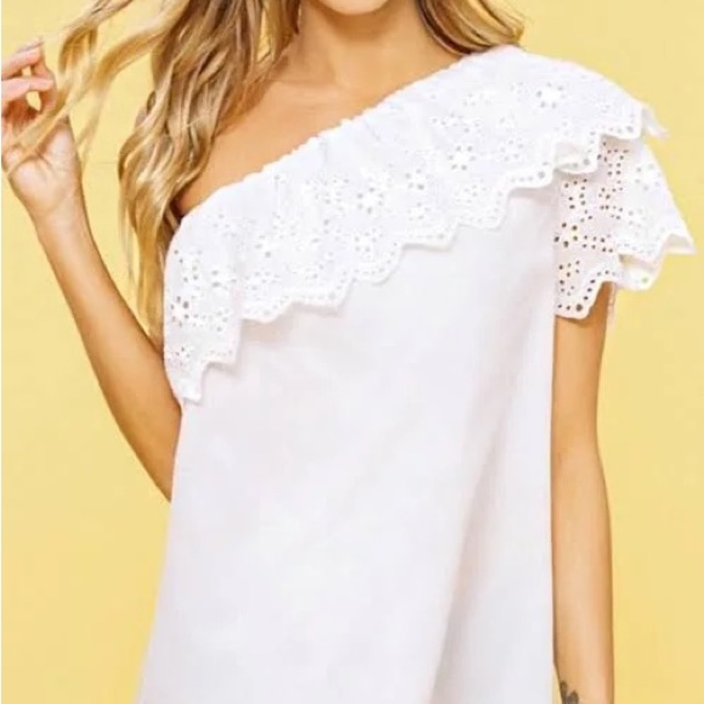 NWT Listicle One Shoulder White Top Eyelet Trim Medium
